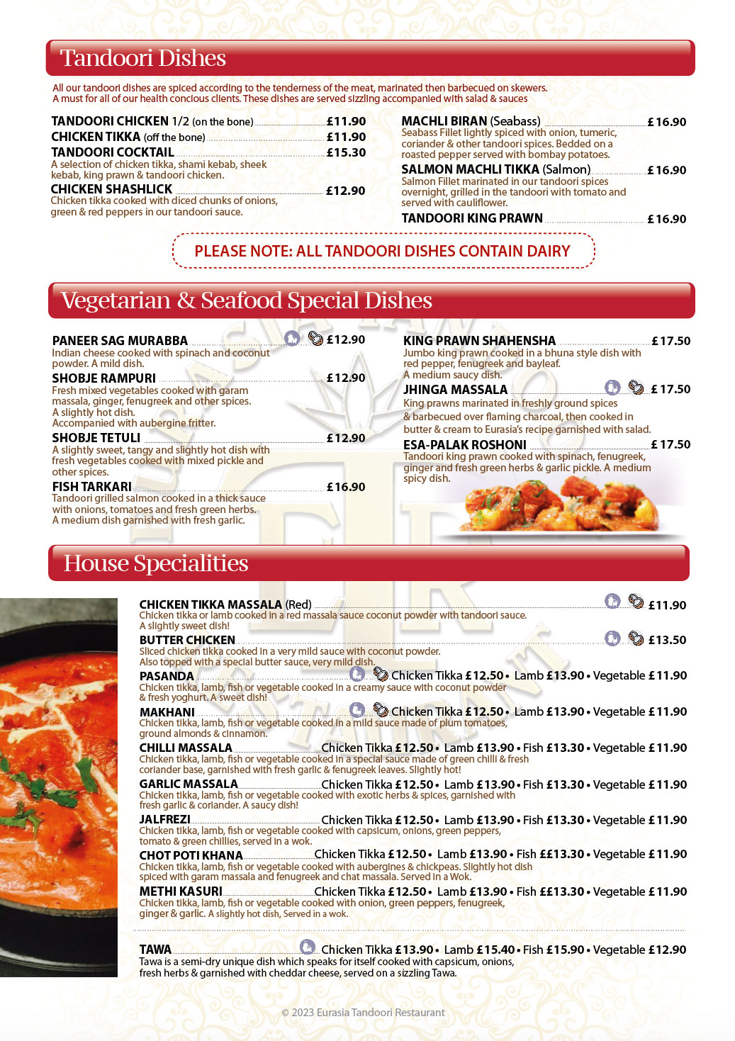 Dine In Menu