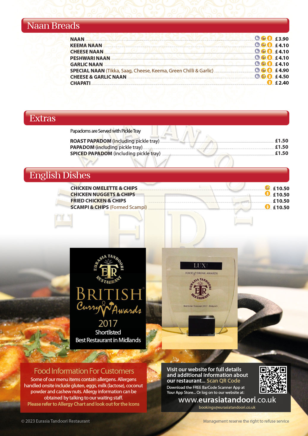 Dine In Menu